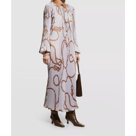LAFAYETTE 148 NEW YORK Printed Plisse Dress Lavender, Brown Size XS - Picture 11 of 12